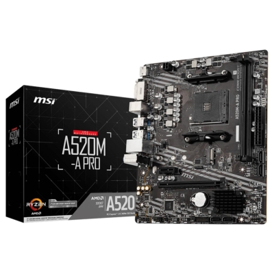 MSI Mainboard|MSI|AMD A520|SAM4|MicroATX|1xPCI-Express 3.0 1x|1xPCI-Express 3.0 16x|1xM.2|Memory DDR4|Memory slots 2|1xDVI|1xHDM