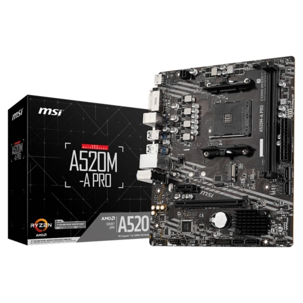 MSI Mainboard|MSI|AMD A520|SAM4|MicroATX|1xPCI-Express 3.0 1x|1xPCI-Express 3.0 16x|1xM.2|Memory DDR4|Memory slots 2|1xDVI|1xHDM