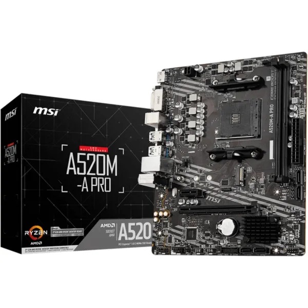 MSI Mainboard|MSI|AMD A520|SAM4|MicroATX|1xPCI-Express 3.0 1x|1xPCI-Express 3.0 16x|1xM.2|Memory DDR4|Memory slots 2|1xDVI|1xHDM