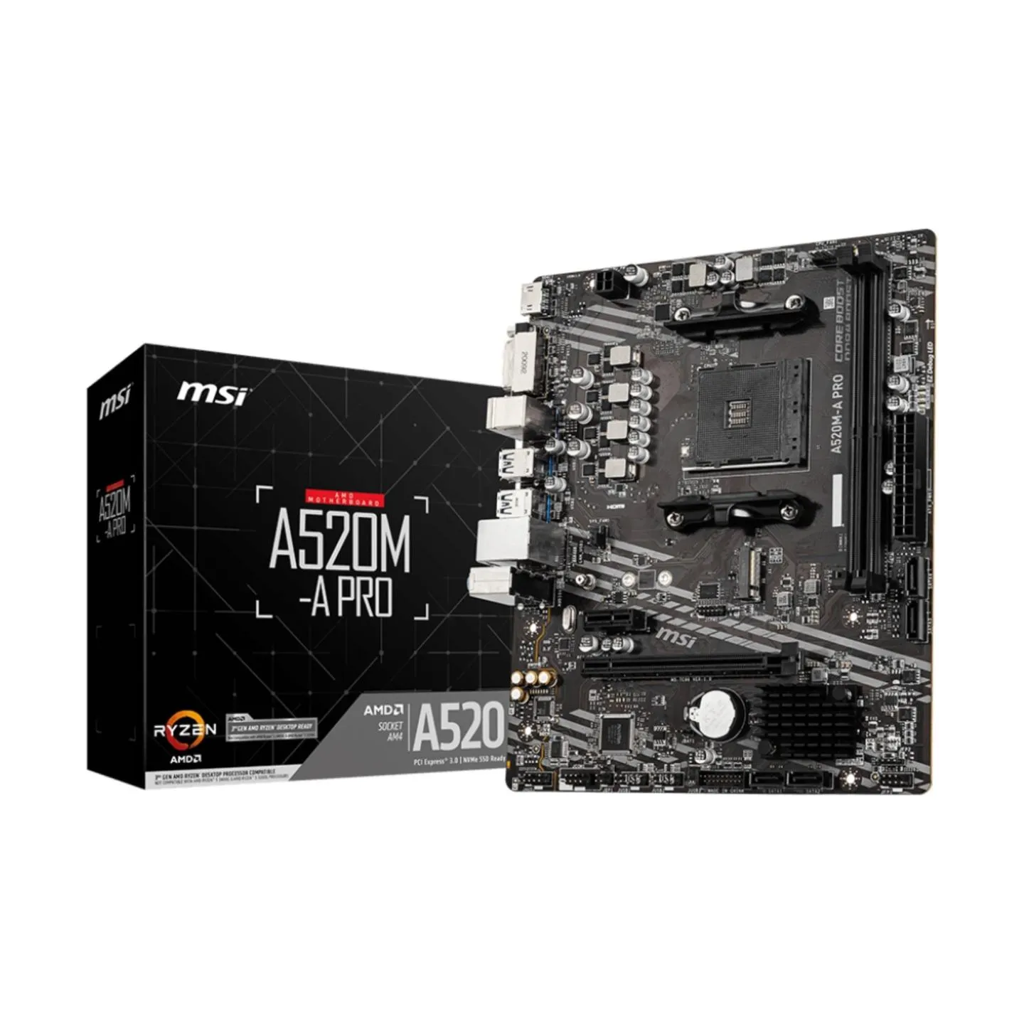 MSI Mainboard|MSI|AMD A520|SAM4|MicroATX|1xPCI-Express 3.0 1x|1xPCI-Express 3.0 16x|1xM.2|Memory DDR4|Memory slots 2|1xDVI|1xHDM