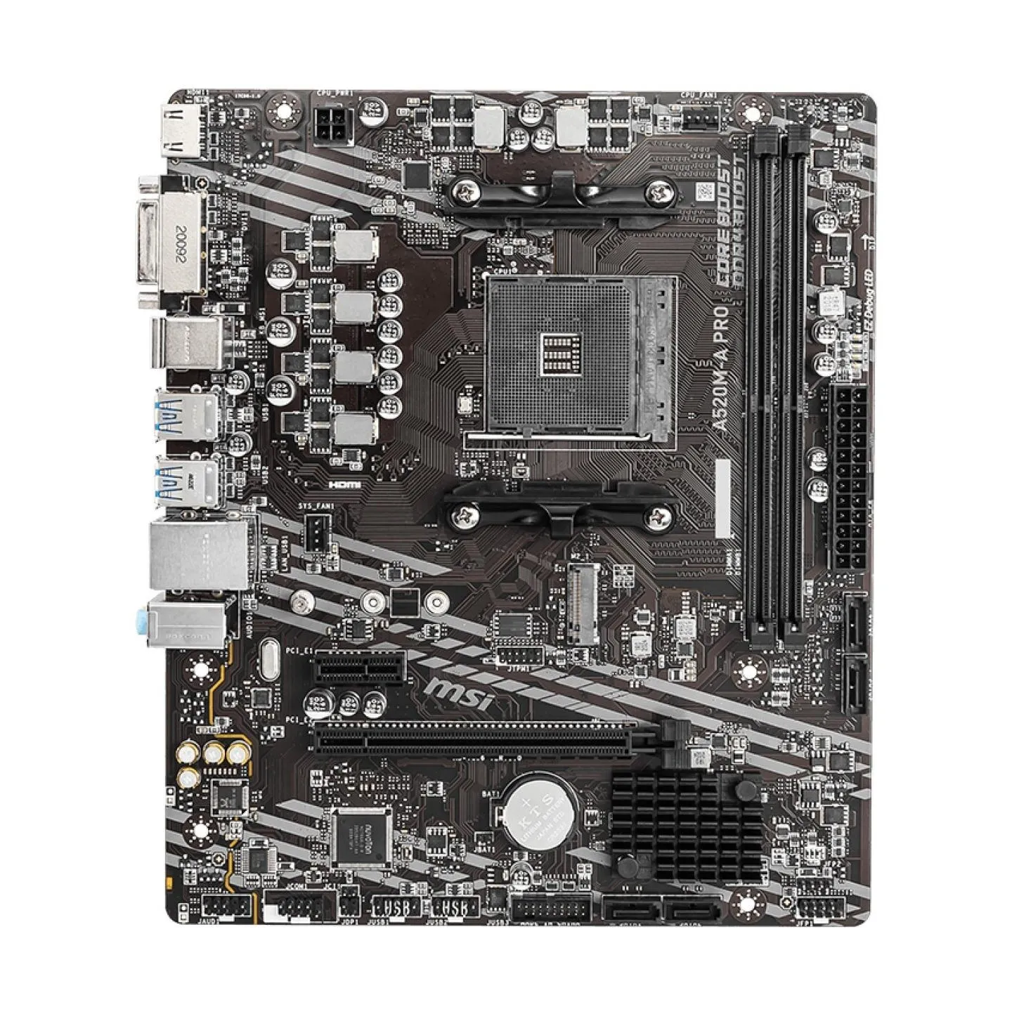MSI Mainboard|MSI|AMD A520|SAM4|MicroATX|1xPCI-Express 3.0 1x|1xPCI-Express 3.0 16x|1xM.2|Memory DDR4|Memory slots 2|1xDVI|1xHDM