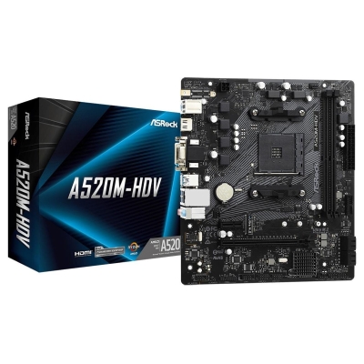 Asrock Motherboard A520M-HDV AM4 2DDR4 HDMI/DVI/VGA M.2 mATX