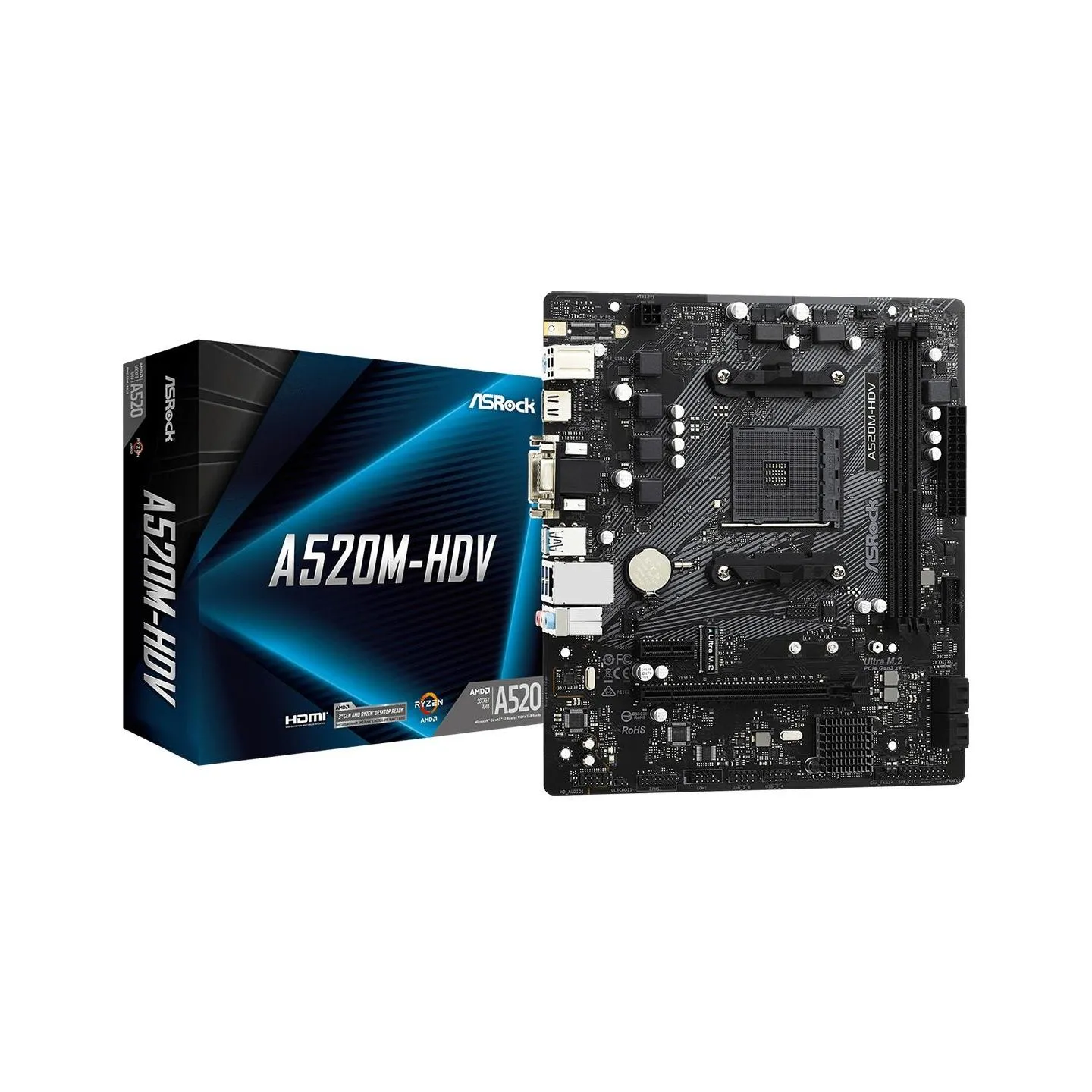 Asrock Mainboard|ASROCK|AMD A520|SAM4|Micro-ATX|Memory DDR4|Memory slots 2|1xPCI-Express 3.0 1x|1xPCI-Express 3.0 16x|1xM.2|1x15