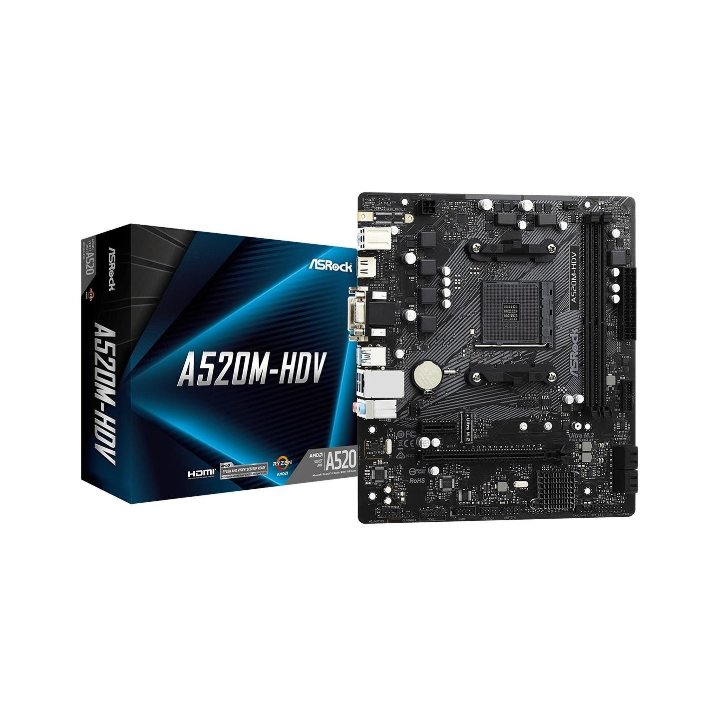 Asrock Motherboard A520M-HDV AM4 2DDR4 HDMI/DVI/VGA M.2 mATX