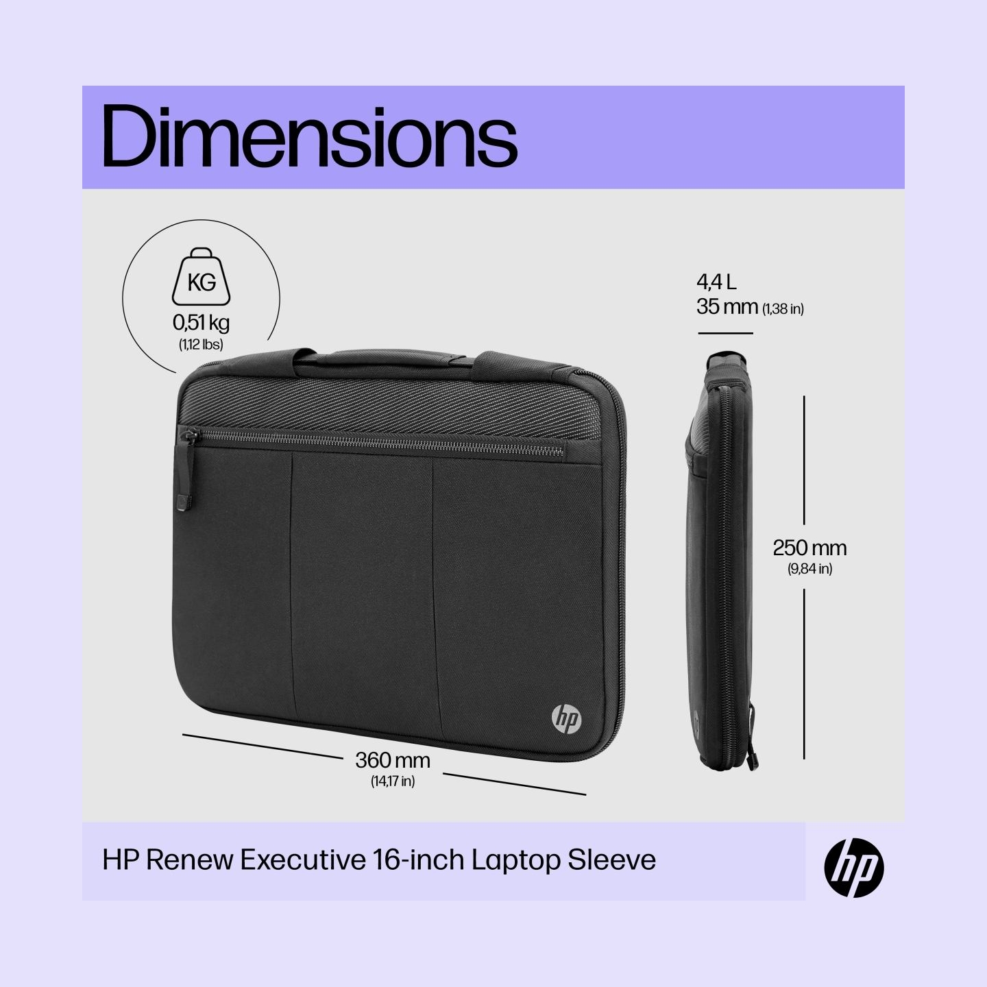 HP Executive 14 Laptop Sleeve, Water Resistant, Bluetooth tracker Pocket - Black, Grey / 6B8Y3AA