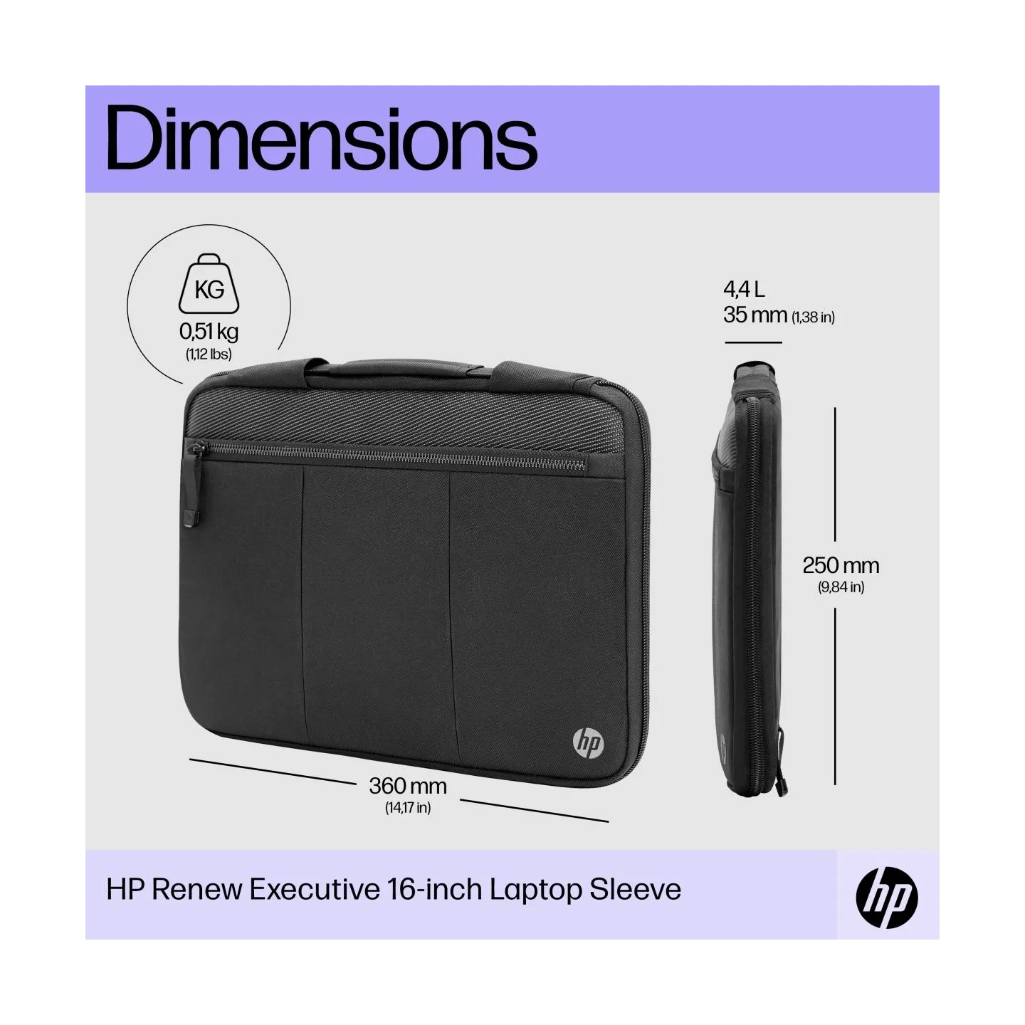HP Executive 14 Laptop Sleeve, Water Resistant, Bluetooth tracker Pocket - Black, Grey / 6B8Y3AA