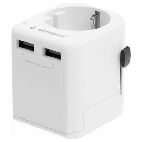 Gembird EU to Universal travel power adapter, 12W | TPA-EU2A12-01-W | 5 V