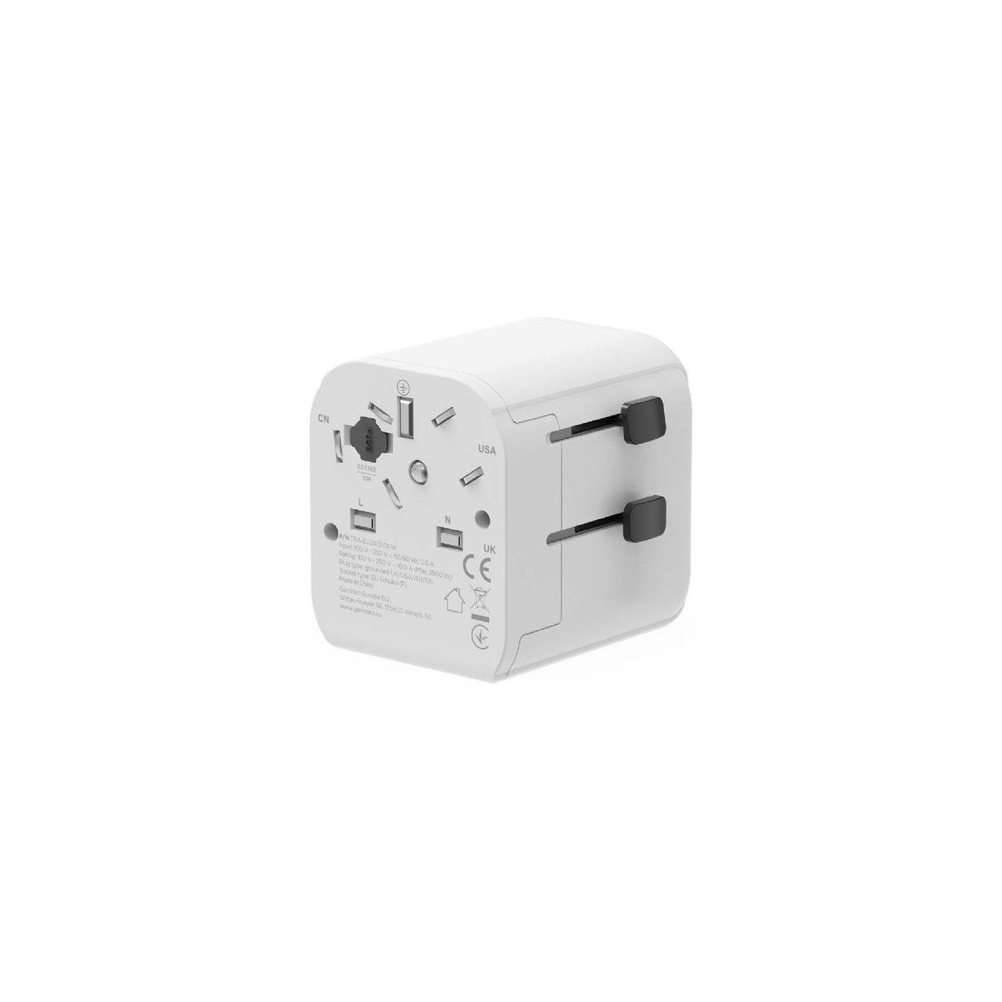 Gembird EU to Universal travel power adapter, 12W | TPA-EU2A12-01-W | 5 V