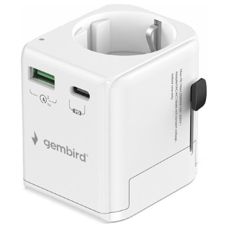 Gembird Grounded universal travel power adapter, 20 W | TPA-EU1A1C20-01-W