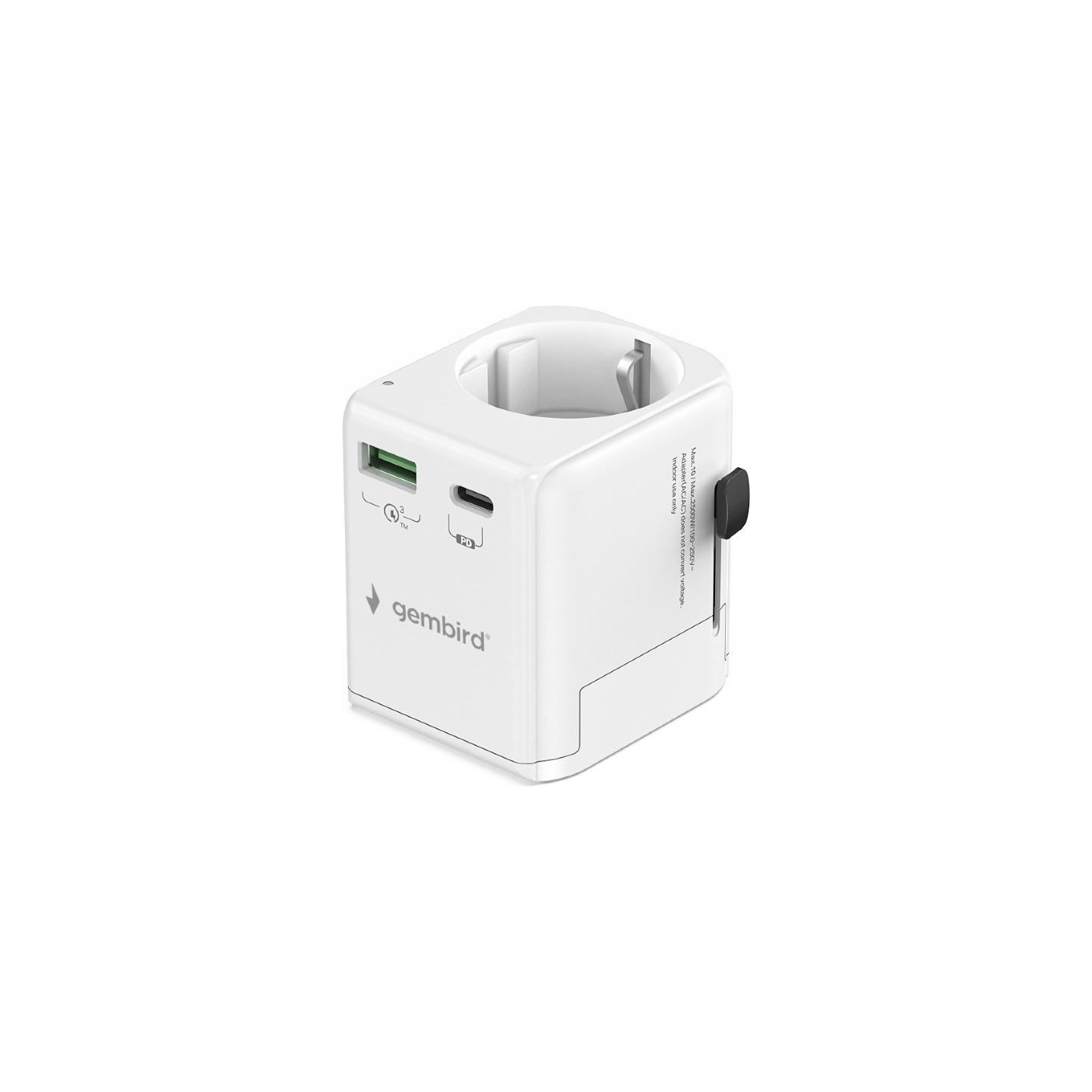 Gembird Grounded universal travel power adapter, 20 W | TPA-EU1A1C20-01-W