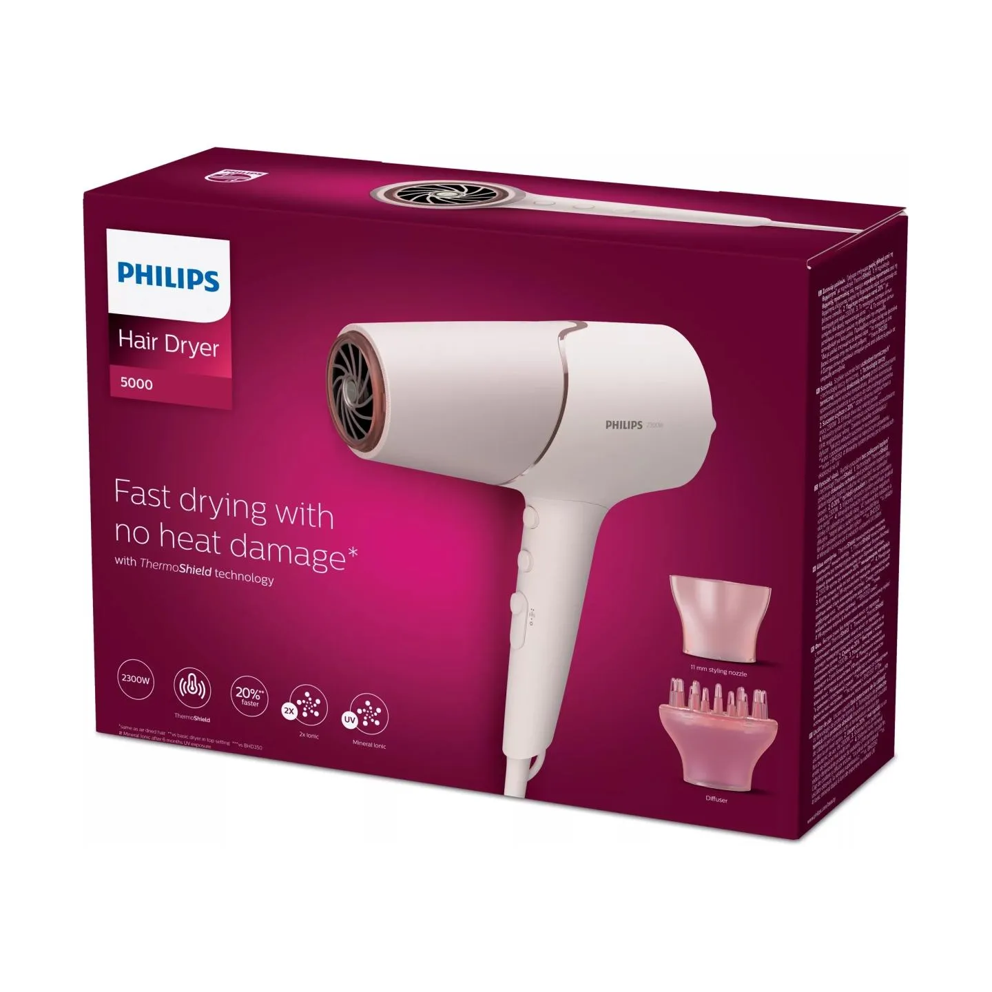 Philips 5000 Series Hairdryer BHD530/00, 2300 W, ThermoShield technology, 3 heat and 2 speed settings / BHD530/00
