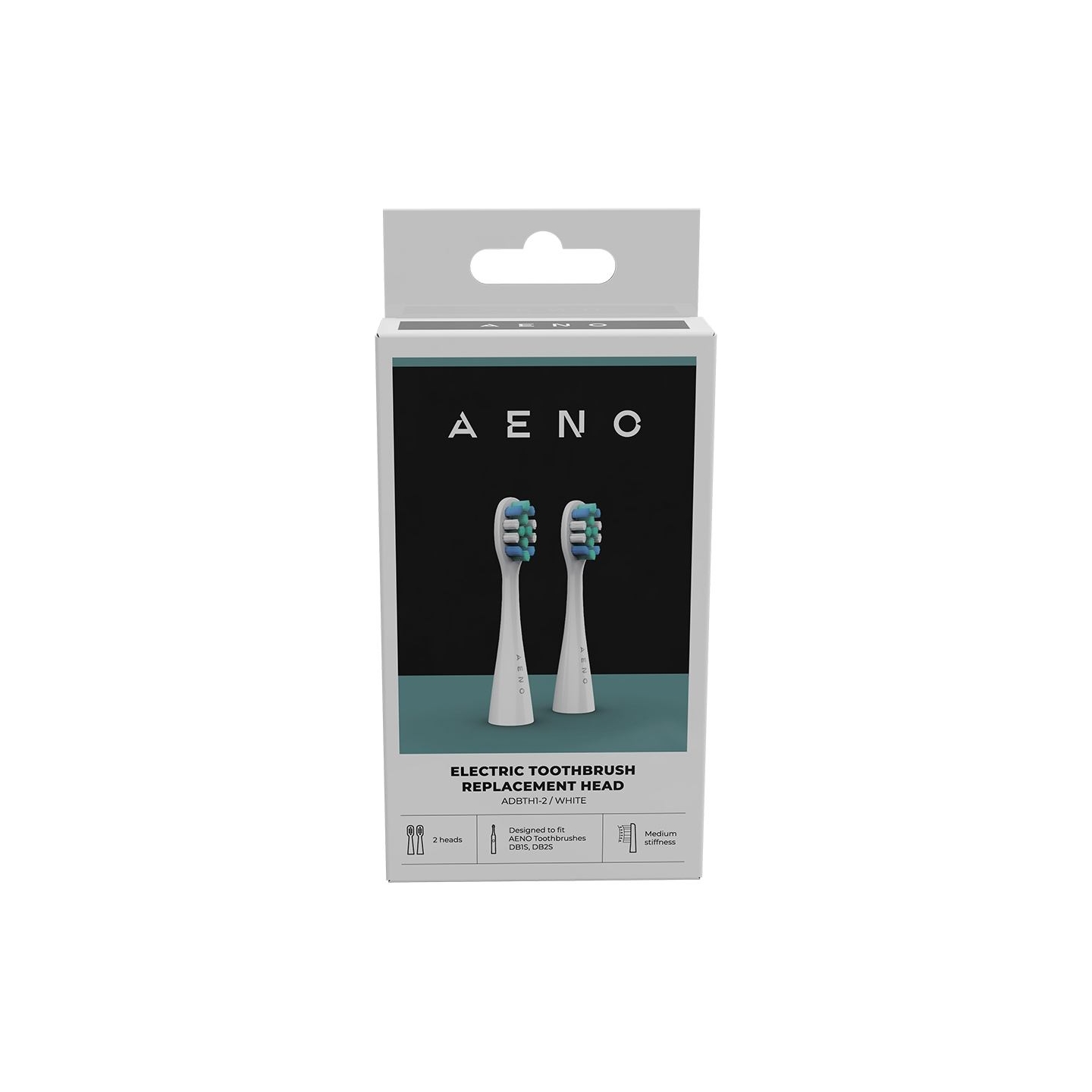 Aeno Replacement toothbrush heads, White, Dupont bristles, 2pcs in set (for ADB0001S/ADB0002S)