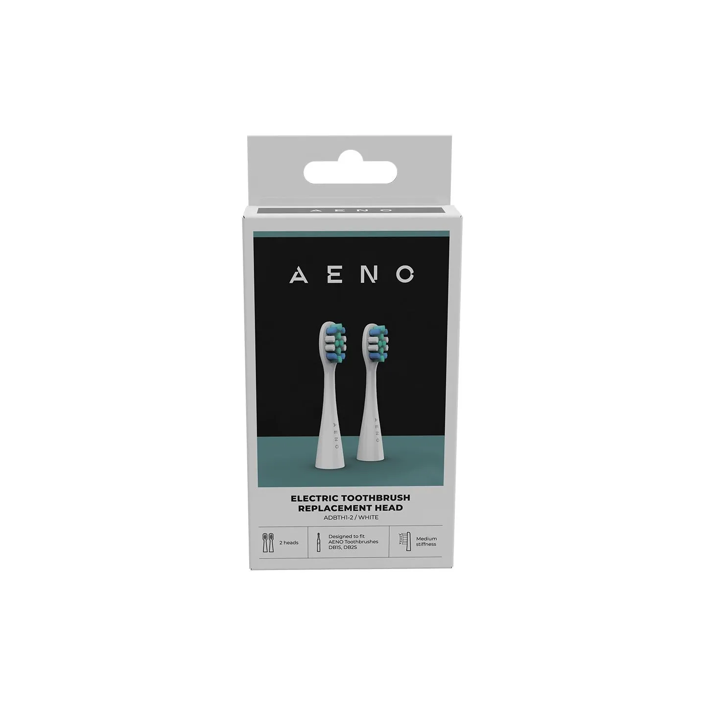 Aeno Replacement toothbrush heads, White, Dupont bristles, 2pcs in set (for ADB0001S/ADB0002S)