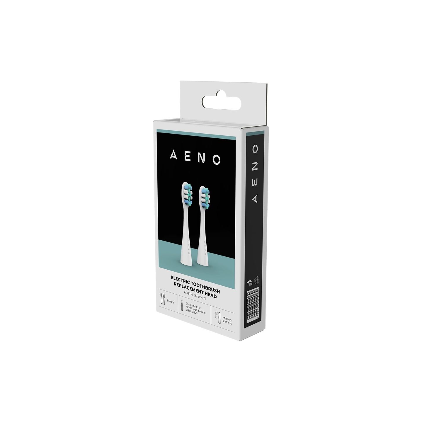 Aeno Replacement toothbrush heads, White, Dupont bristles, 2pcs in set (for ADB0001S/ADB0002S)