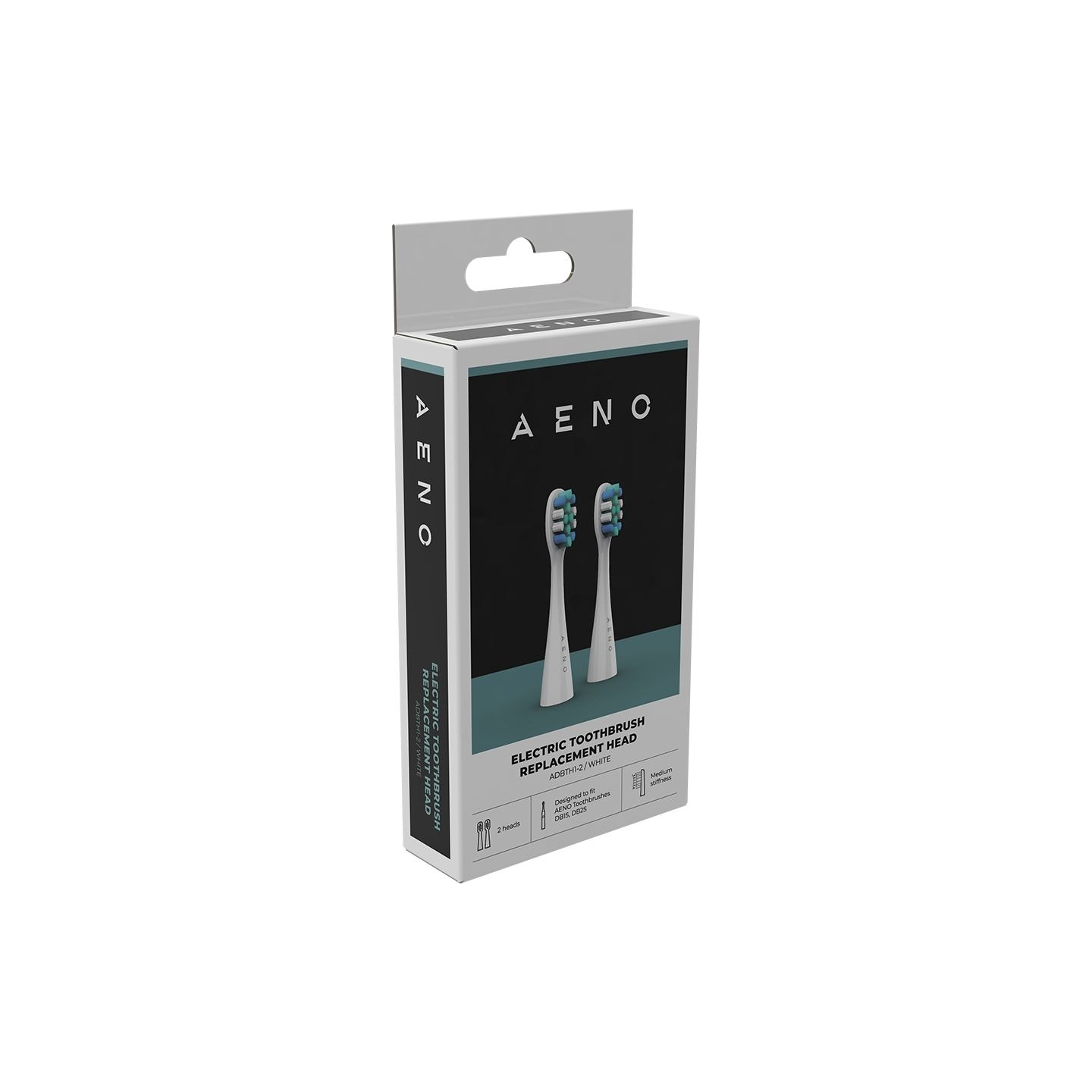 Aeno Replacement toothbrush heads, White, Dupont bristles, 2pcs in set (for ADB0001S/ADB0002S)