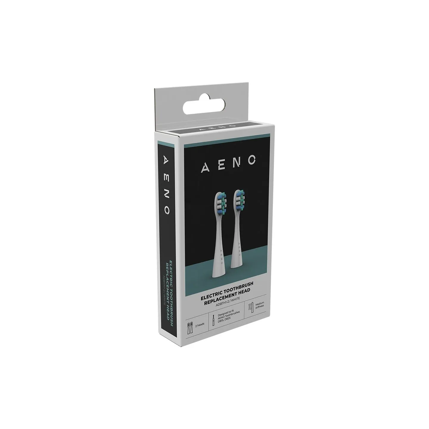 Aeno Replacement toothbrush heads, White, Dupont bristles, 2pcs in set (for ADB0001S/ADB0002S)