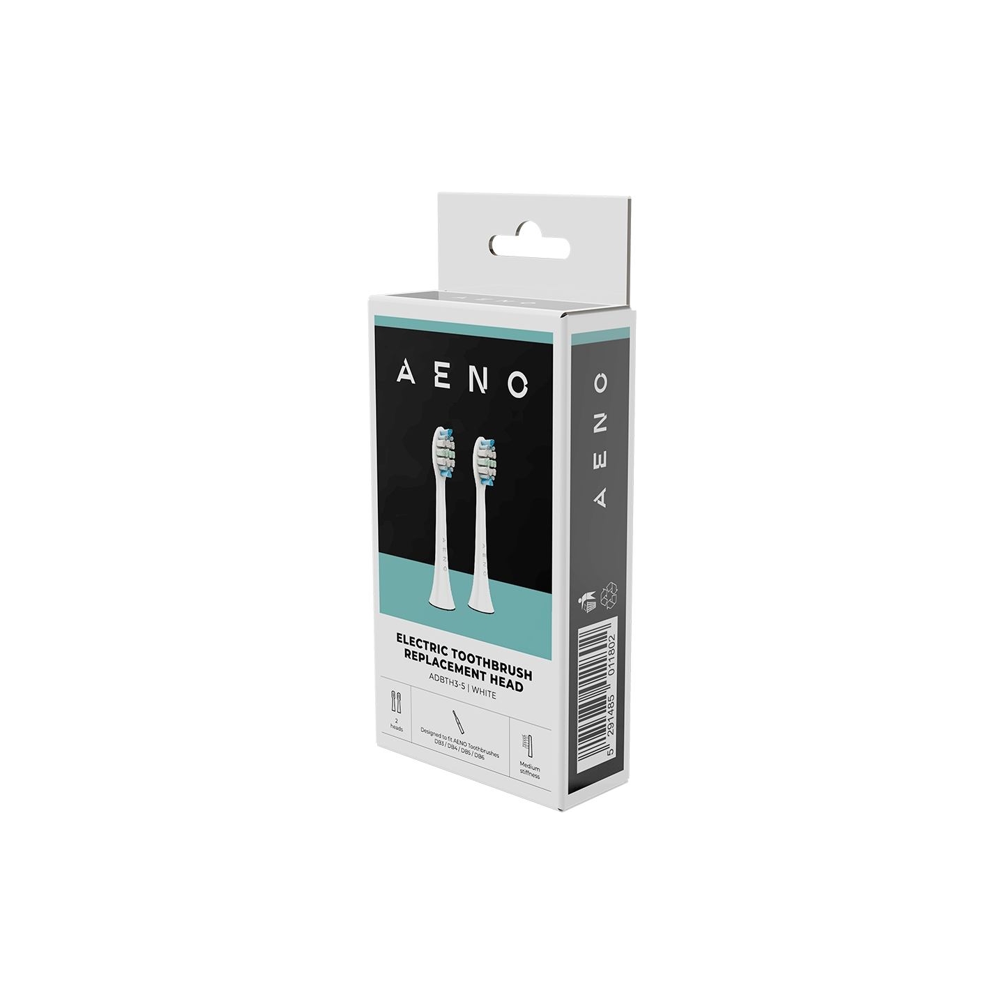 Aeno Replacement toothbrush heads, White, Dupont bristles, 2pcs in set (for ADB0003/ADB0005 and ADB0004/ADB0006)
