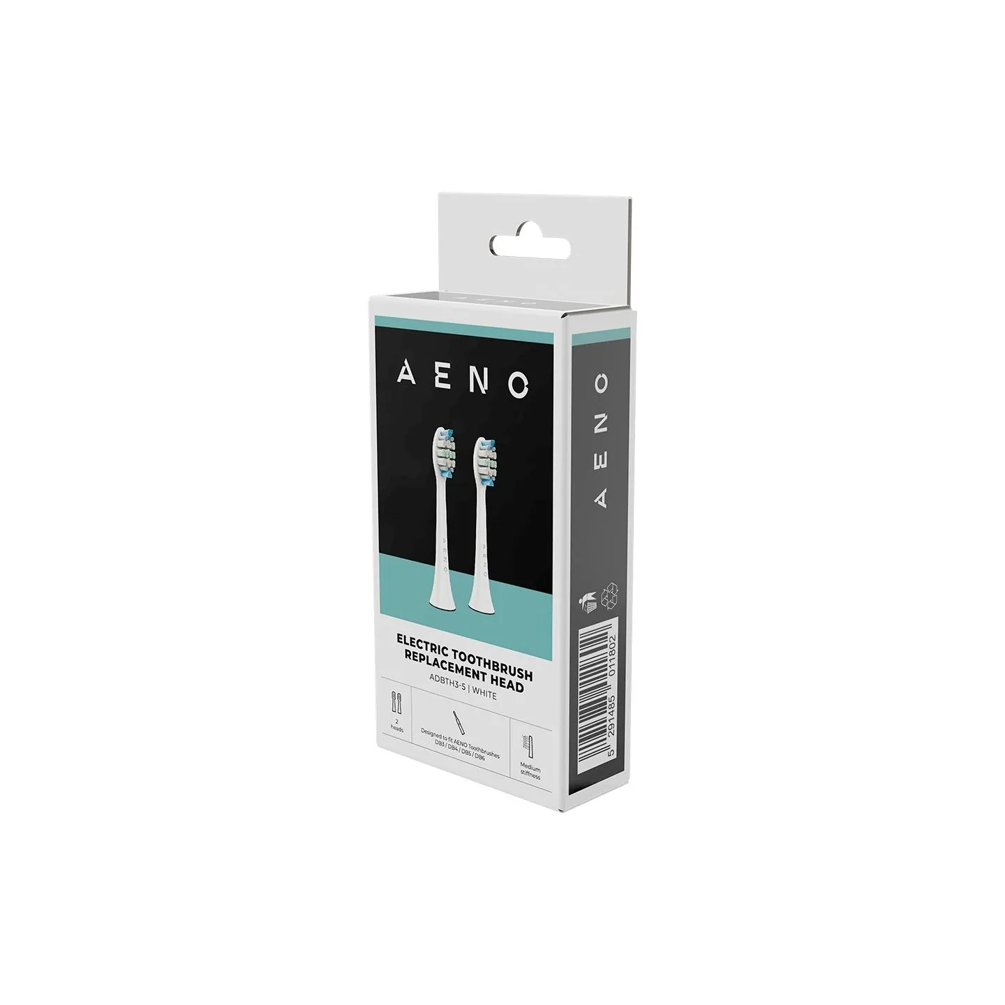 Aeno Replacement toothbrush heads, White, Dupont bristles, 2pcs in set (for ADB0003/ADB0005 and ADB0004/ADB0006)