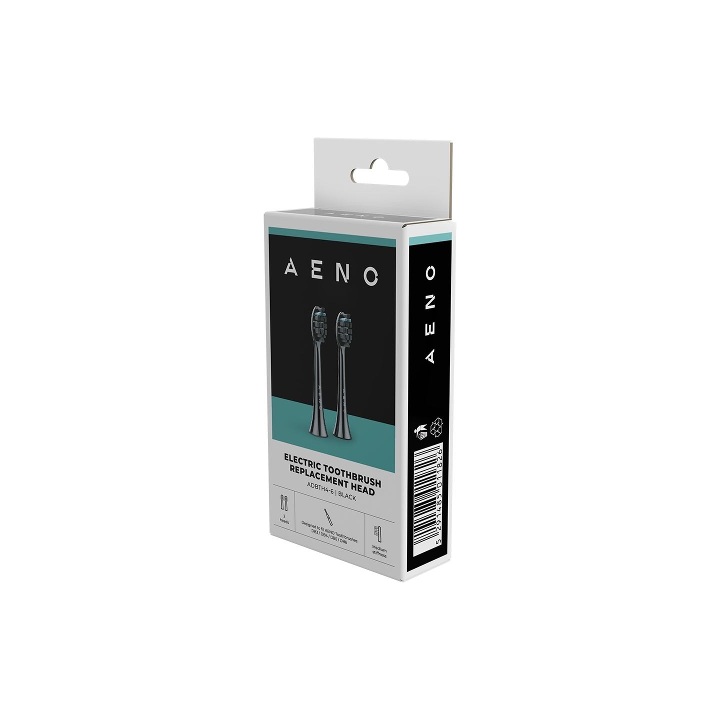 Aeno Replacement toothbrush heads, Black, Dupont bristles, 2pcs in set (for ADB0004/ADB0006 and ADB0003/ADB0005)