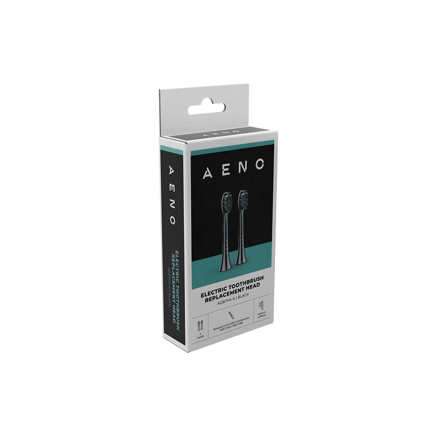 Aeno Replacement toothbrush heads, Black, Dupont bristles, 2pcs in set (for ADB0004/ADB0006 and ADB0003/ADB0005)