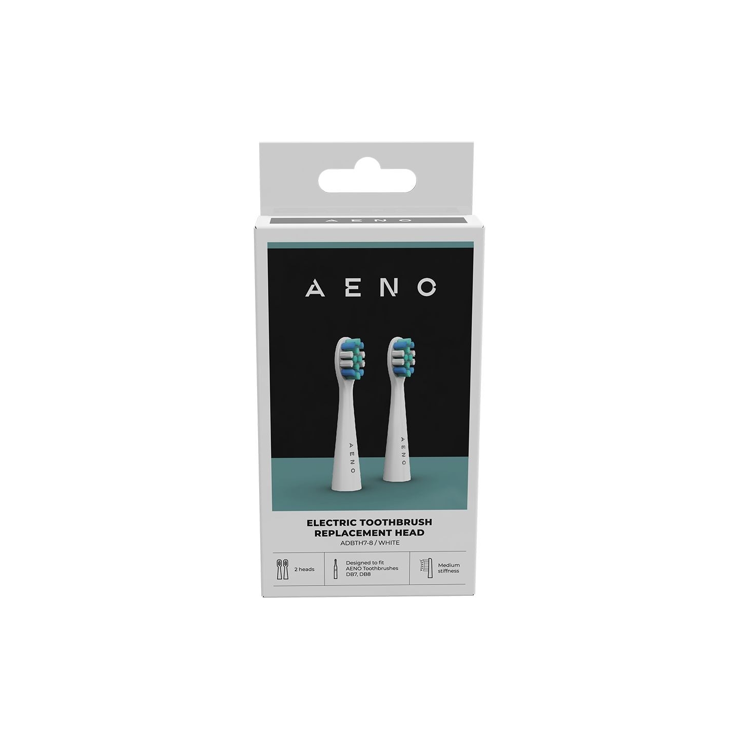 Aeno Replacement toothbrush heads, White, Dupont bristles, 2pcs in set (for ADB0007/ADB0008)