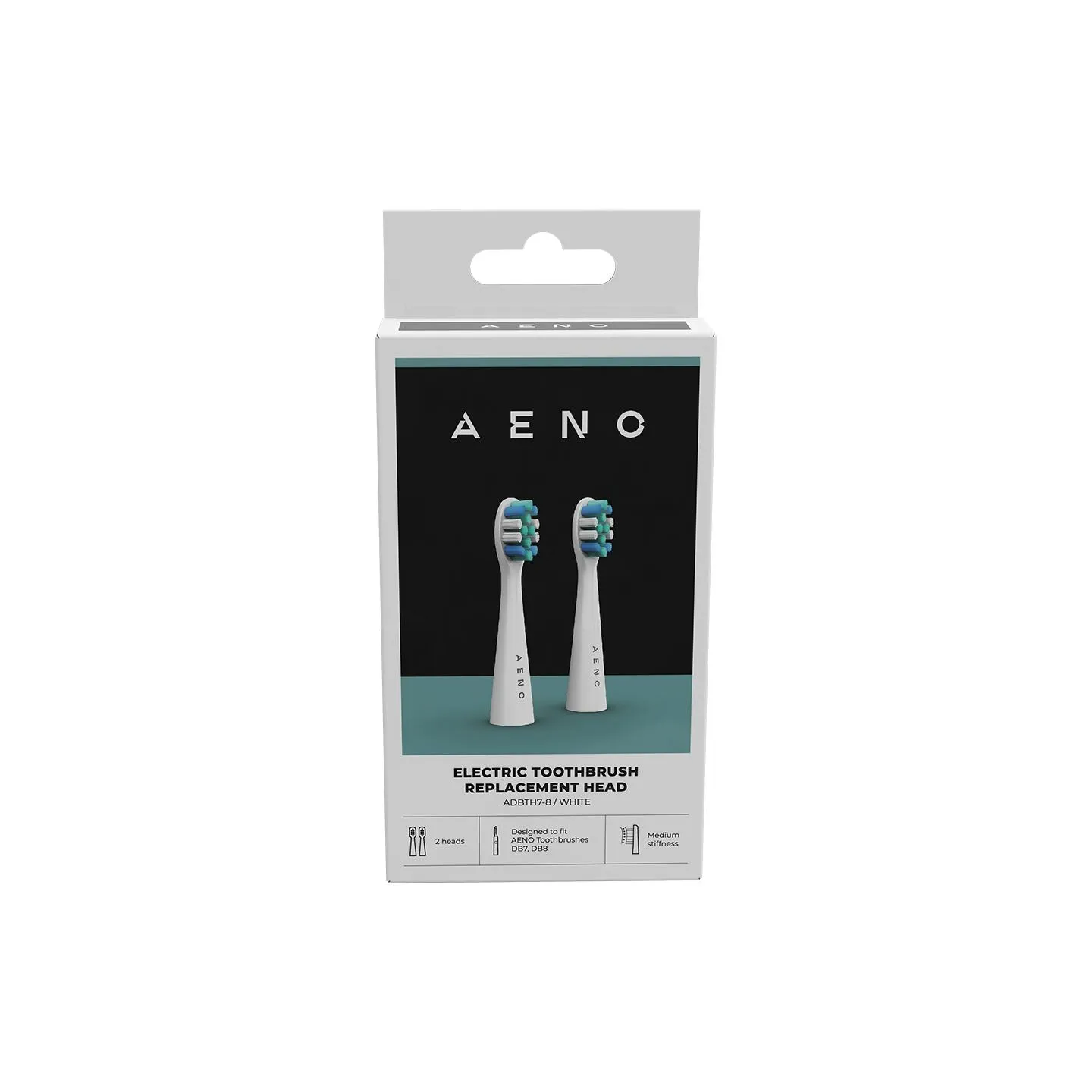 Aeno Replacement toothbrush heads, White, Dupont bristles, 2pcs in set (for ADB0007/ADB0008)