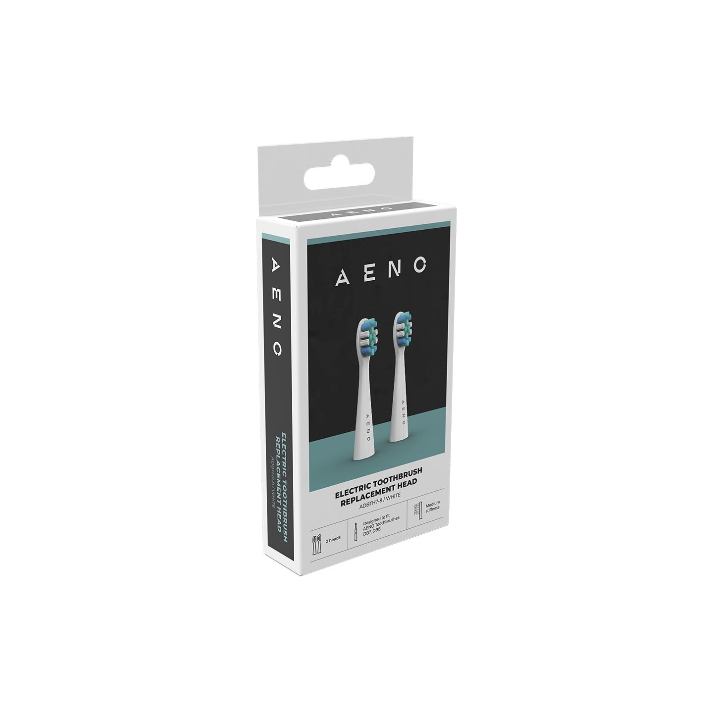 Aeno Replacement toothbrush heads, White, Dupont bristles, 2pcs in set (for ADB0007/ADB0008)