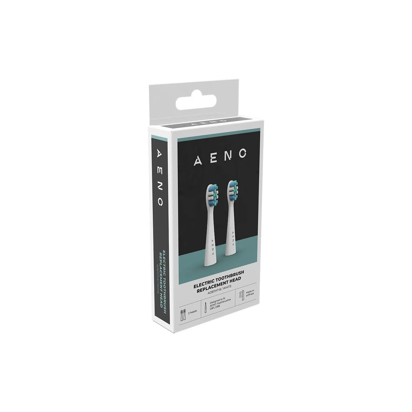 Aeno Replacement toothbrush heads, White, Dupont bristles, 2pcs in set (for ADB0007/ADB0008)