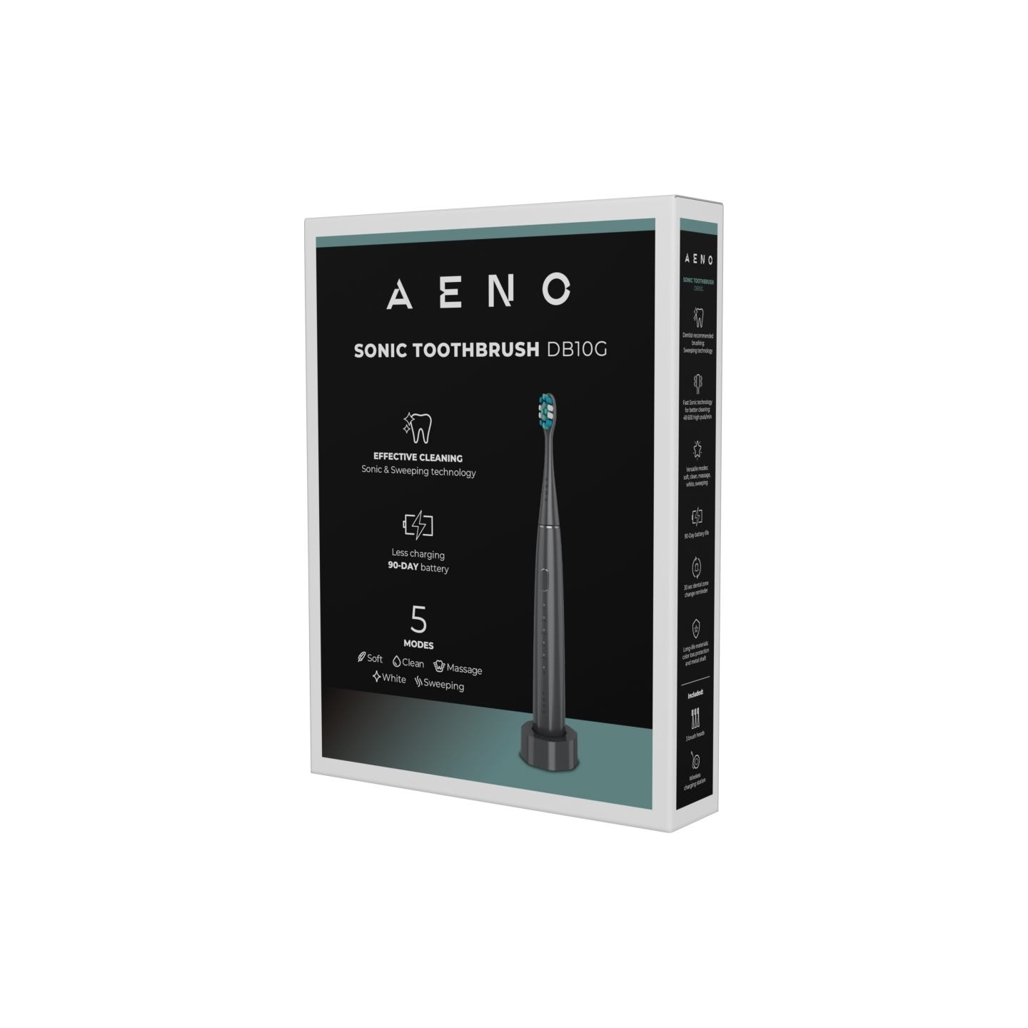 Aeno Wireless Tooth Brush, Grey, 3 Brush Heads, 1400mAh, Function: Soft, Clean, Massage, White, Sweep