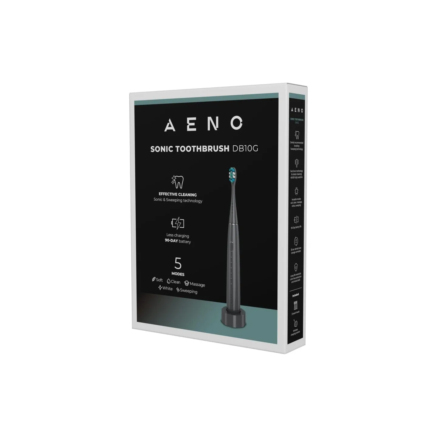 Aeno Wireless Tooth Brush, Grey, 3 Brush Heads, 1400mAh, Function: Soft, Clean, Massage, White, Sweep