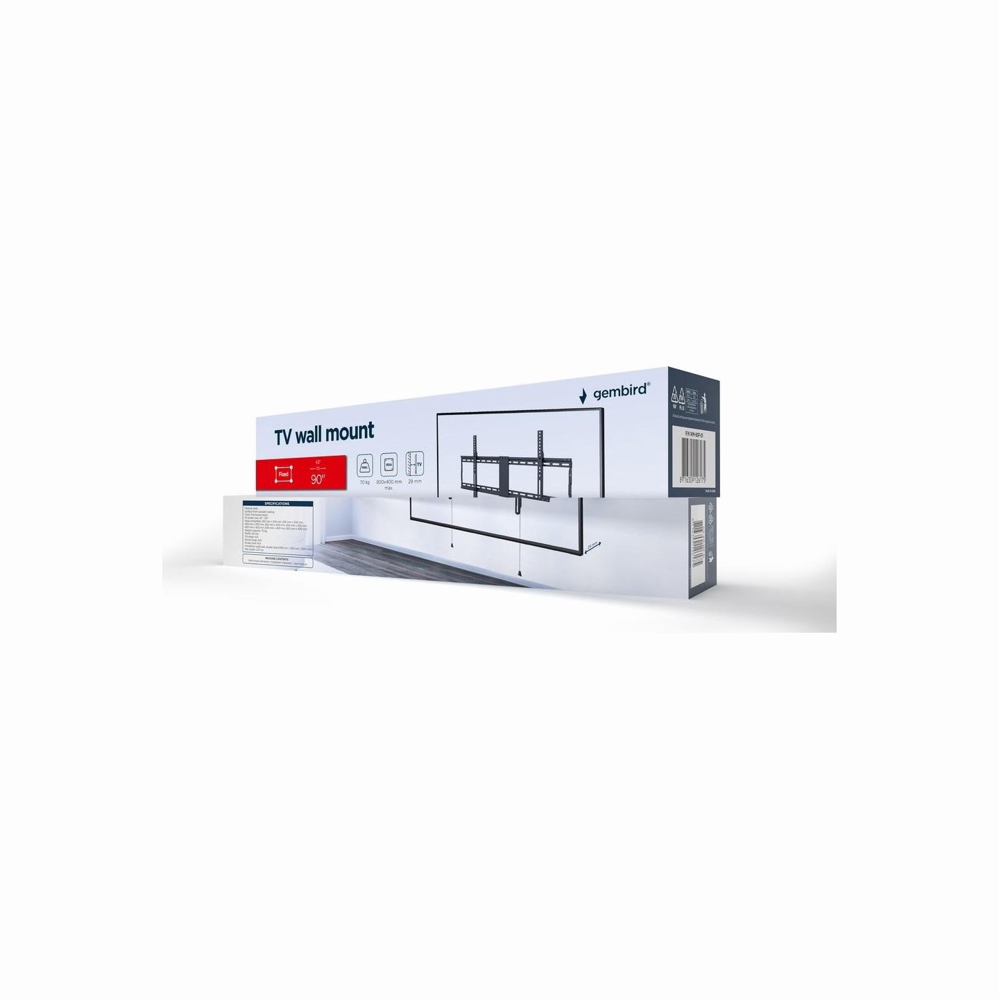 Gembird | Wall mount | Fixed | 43-90 " | Maximum weight (capacity) 70 kg | Black