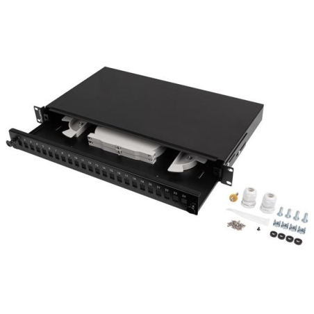 Lanberg Rackmount 19" 1U Fiber Patch panel 24xSC Simplex/24XLC Duplex Black with Accessories | FOP1-24SS-LDB