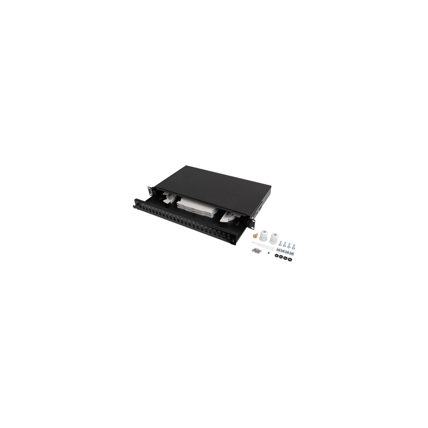 Lanberg Rackmount 19" 1U Fiber Patch panel 24xSC Simplex/24XLC Duplex Black with Accessories | FOP1-24SS-LDB