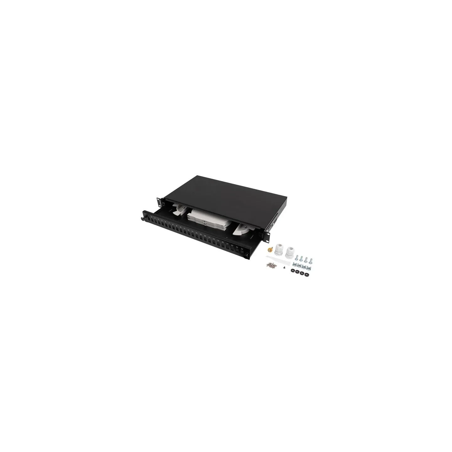 Lanberg Rackmount 19" 1U Fiber Patch panel 24xSC Simplex/24XLC Duplex Black with Accessories | FOP1-24SS-LDB