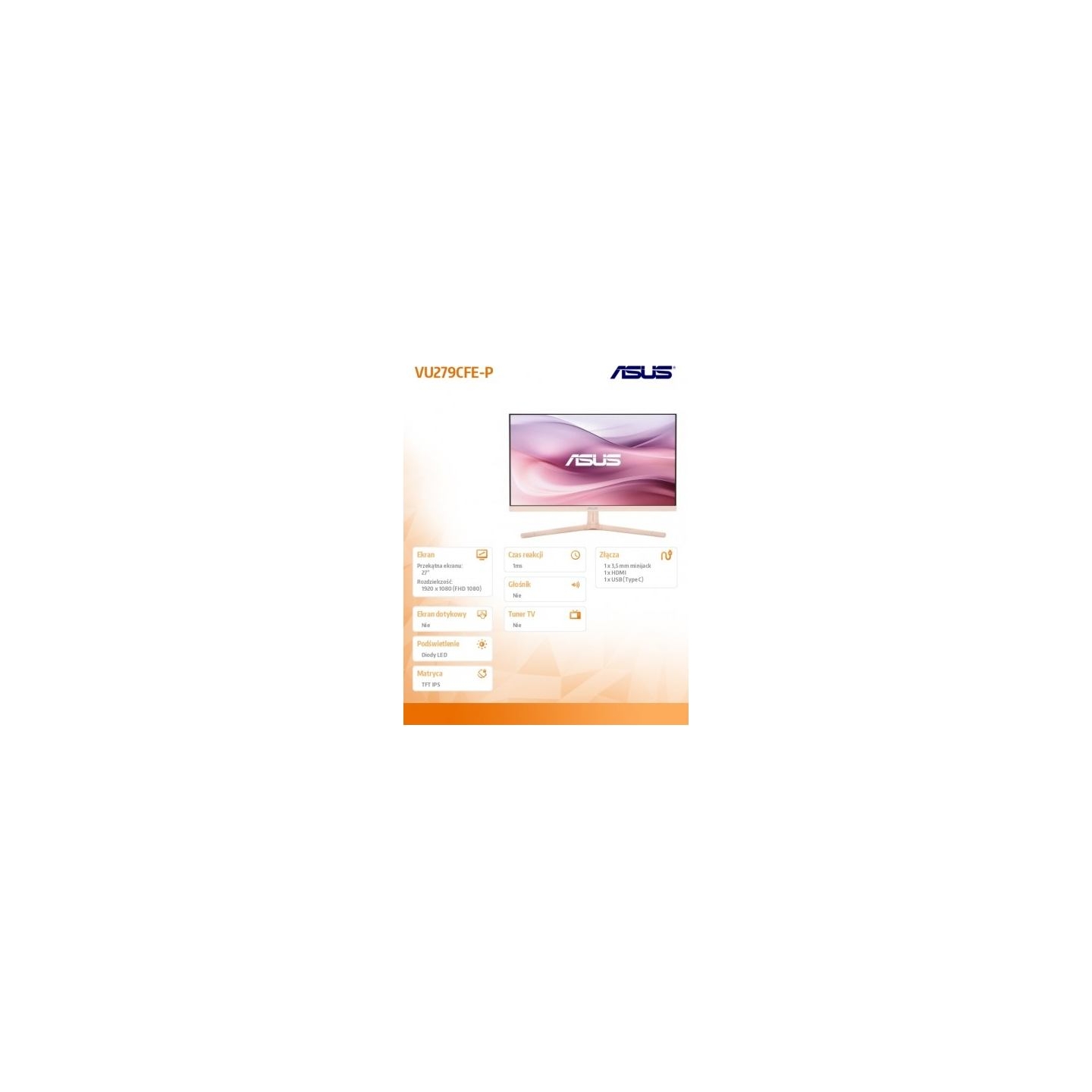 Asus Monitor 27 inch VU279CFE-P VU IPS 100Hz HDMI USB-C 15W