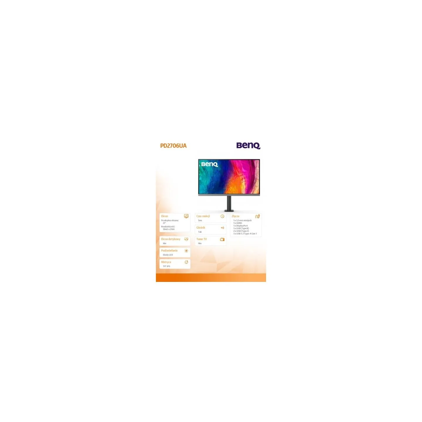Benq Monitor 27 inches PD2706UA LED 5ms/QHD/IPS/HDMI/DP/USB