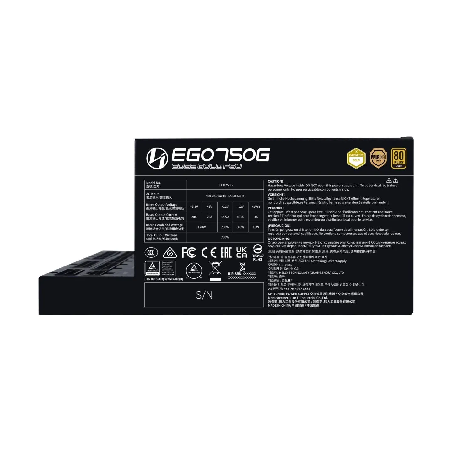 Lian Li Power Supply|LIAN LI|EDGE GOLD 750|750 Watts|Efficiency 80 PLUS GOLD|PFC Active|G9P.EG0750G.B000.EU