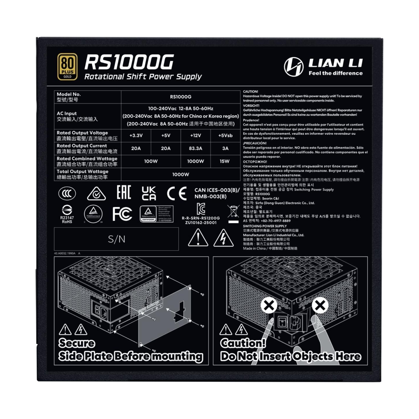 Lian Li Power Supply|LIAN LI|EDGE Platinum 1000|ATX|100 - 240 V|1000 W|G9P.RS1000G.B000.EU