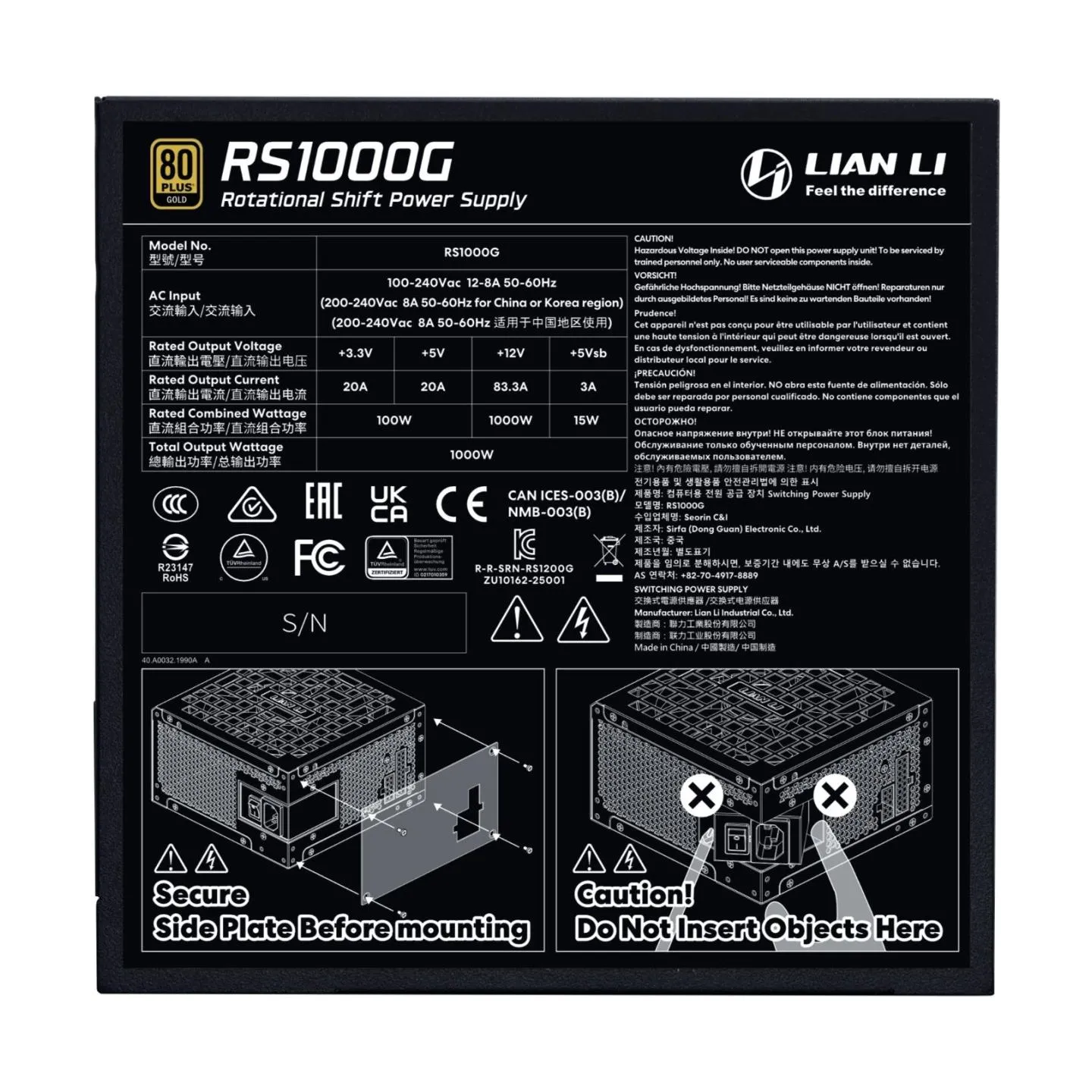 Lian Li Power Supply|LIAN LI|EDGE Platinum 1000|ATX|100 - 240 V|1000 W|G9P.RS1000G.B000.EU