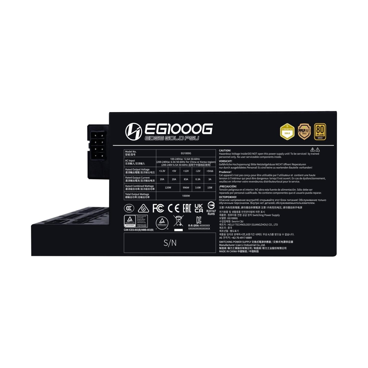 Lian Li Power Supply|LIAN LI|EDGE GOLD 1000|1000 Watts|Efficiency 80 PLUS GOLD|PFC Active|G9P.EG1000G.BH00.EU
