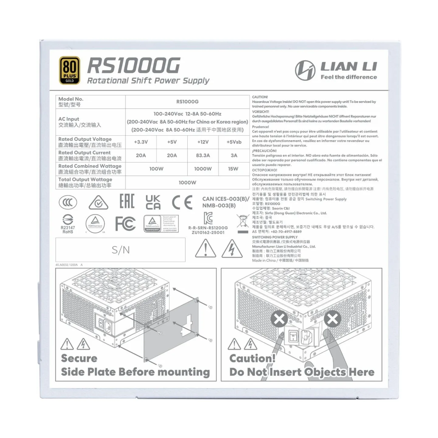 Lian Li Power Supply|LIAN LI|EDGE GOLD 1000|ATX|100 - 240 V|1000 W|G9P.RS1000G.WH00.EU