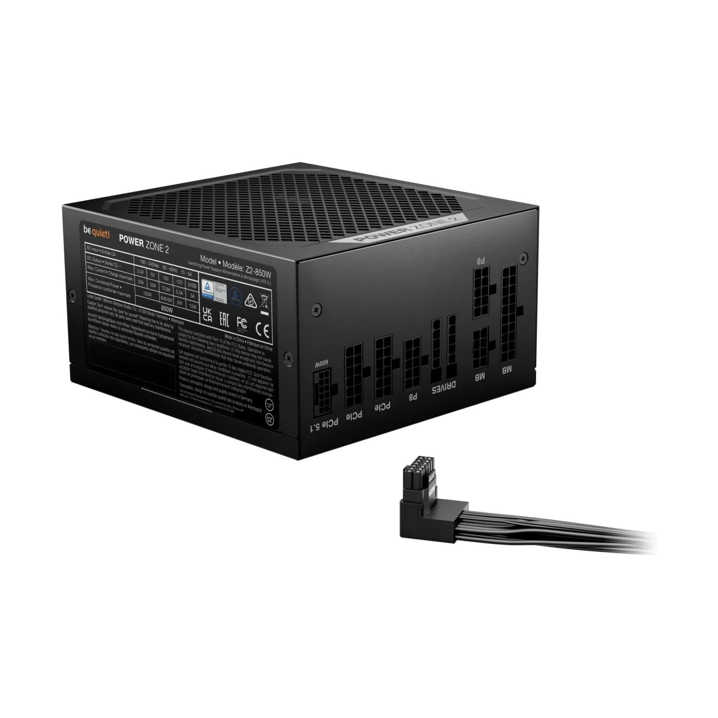 Be Quiet Power Supply|BE QUIET|POWER ZONE 2|850 Watts|Peak Power 920 Watts|Efficiency 80 PLUS PLATINIUM|MTBF 100000 hours|BP007E