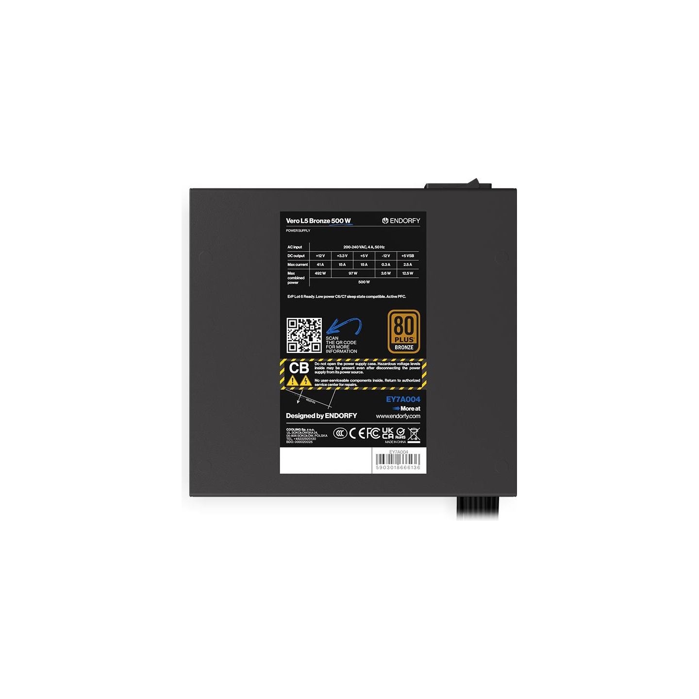 Endorfy Power Supply|ENDORFY|Vero L5 Bronze 500 W|500 Watts|Efficiency 80 PLUS BRONZE|MTBF 80000 hours|EY7A004