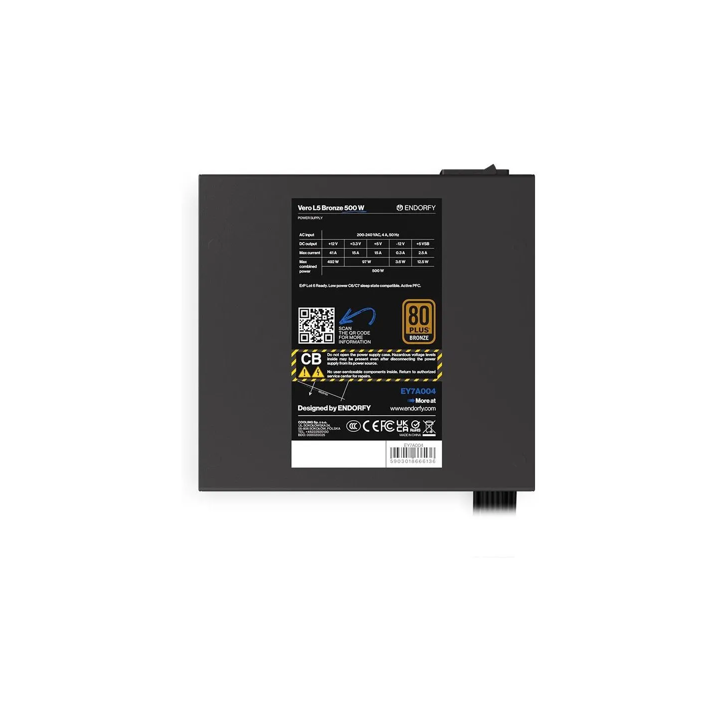 Endorfy Power Supply|ENDORFY|Vero L5 Bronze 500 W|500 Watts|Efficiency 80 PLUS BRONZE|MTBF 80000 hours|EY7A004
