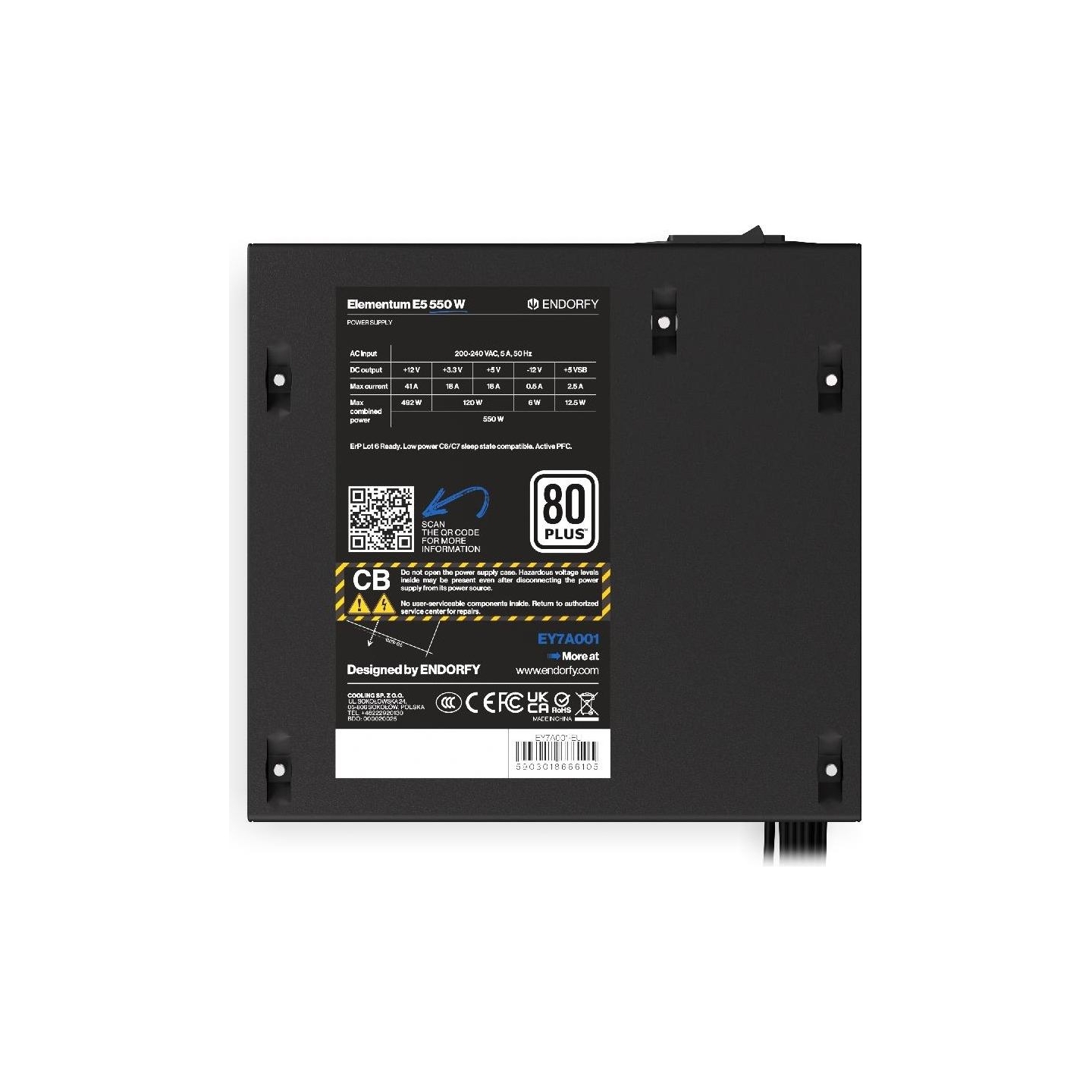 Endorfy Power Supply|ENDORFY|Elementum E5 550 W|550 Watts|Efficiency 80 PLUS|EY7A001