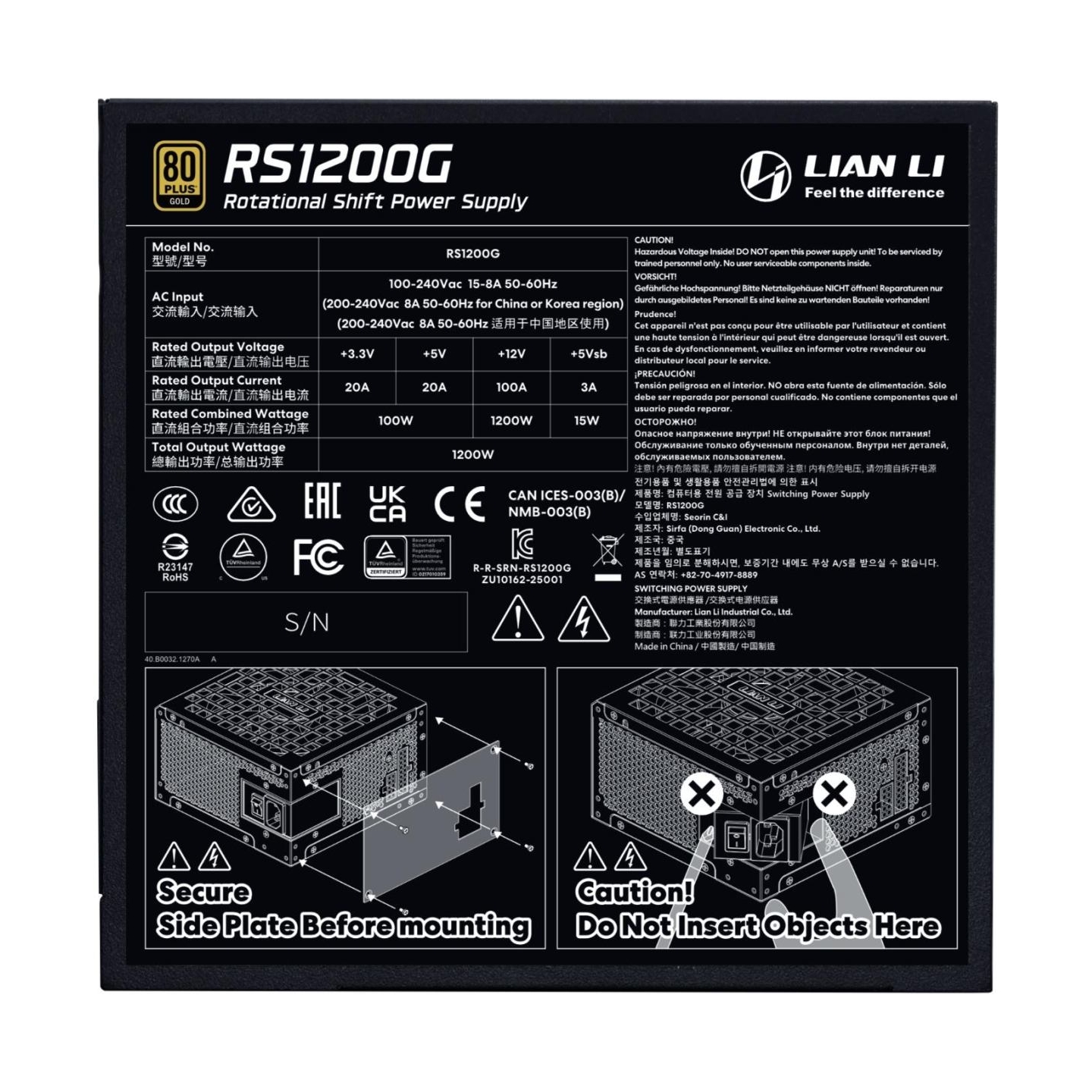 Lian Li Power Supply|LIAN LI|ATX|PC|100 - 240 V|1200 W|G9P.RS1200G.BH00.EU