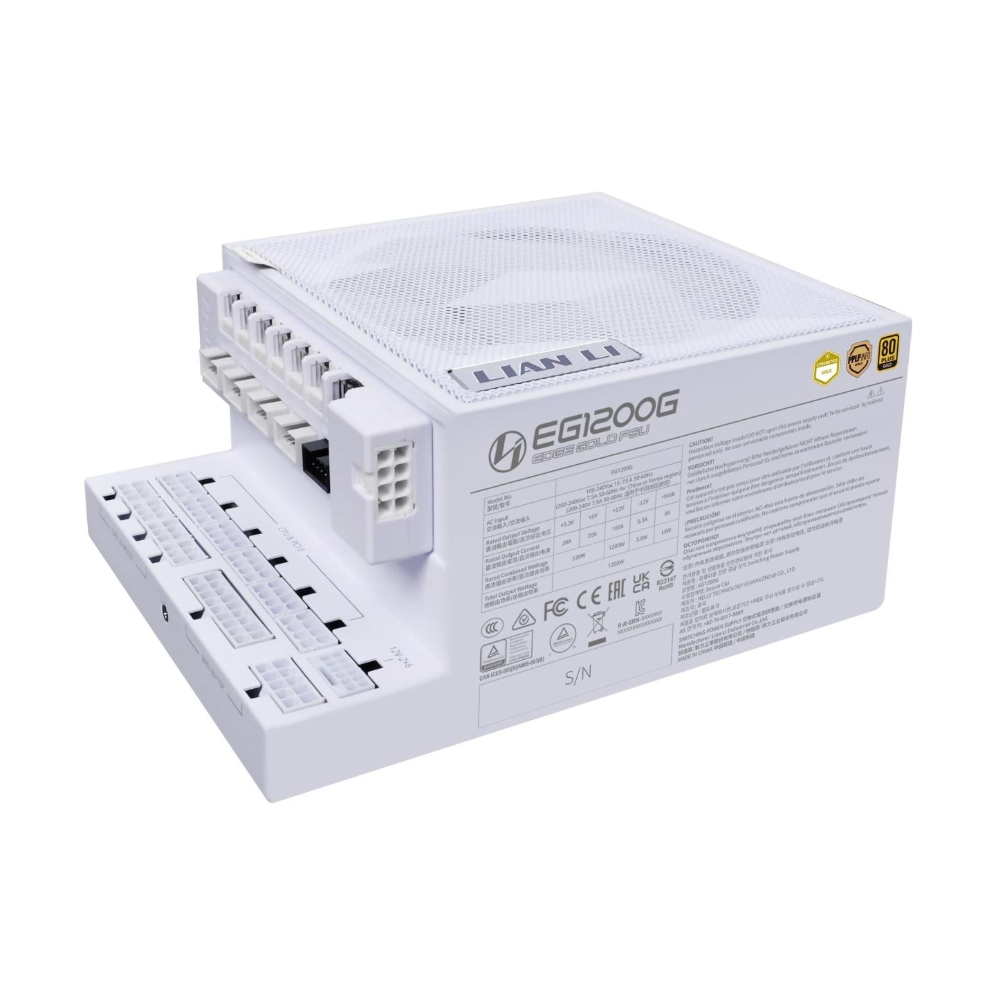 Lian Li Power Supply|LIAN LI|EDGE GOLD 1200|1200 Watts|Efficiency 80 PLUS GOLD|PFC Active|G9P.EG1200G.WH00.EU
