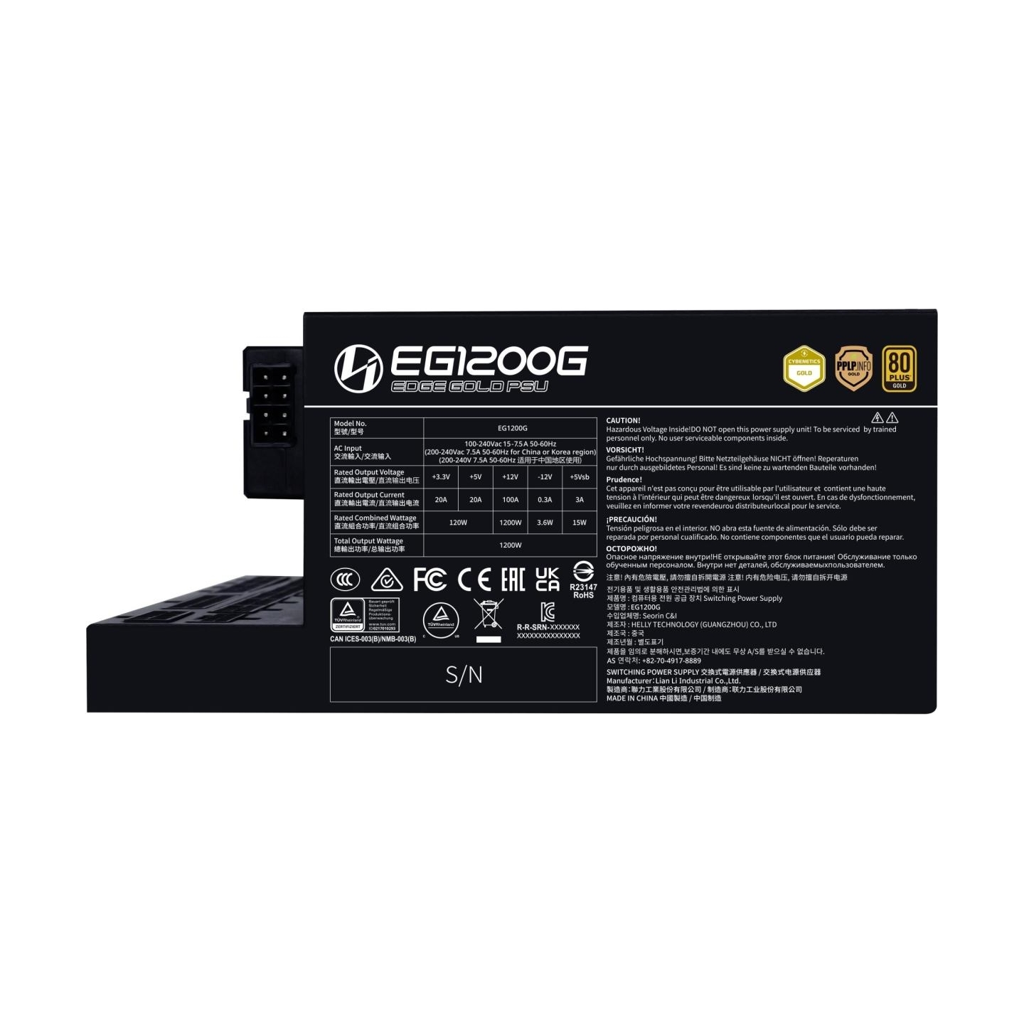 Lian Li Power Supply|LIAN LI|EDGE GOLD 1200|1200 Watts|Efficiency 80 PLUS GOLD|PFC Active|G9P.EG1200G.BH00.EU