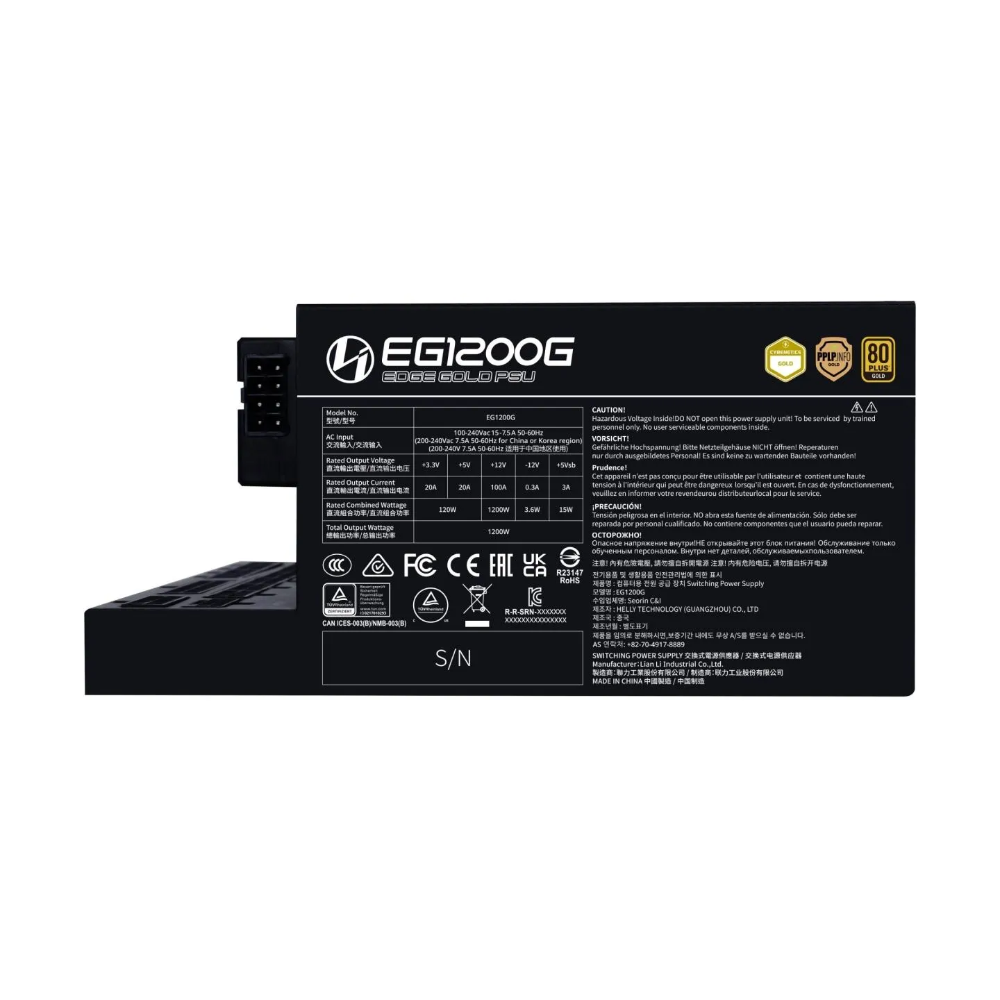 Lian Li Power Supply|LIAN LI|EDGE GOLD 1200|1200 Watts|Efficiency 80 PLUS GOLD|PFC Active|G9P.EG1200G.BH00.EU