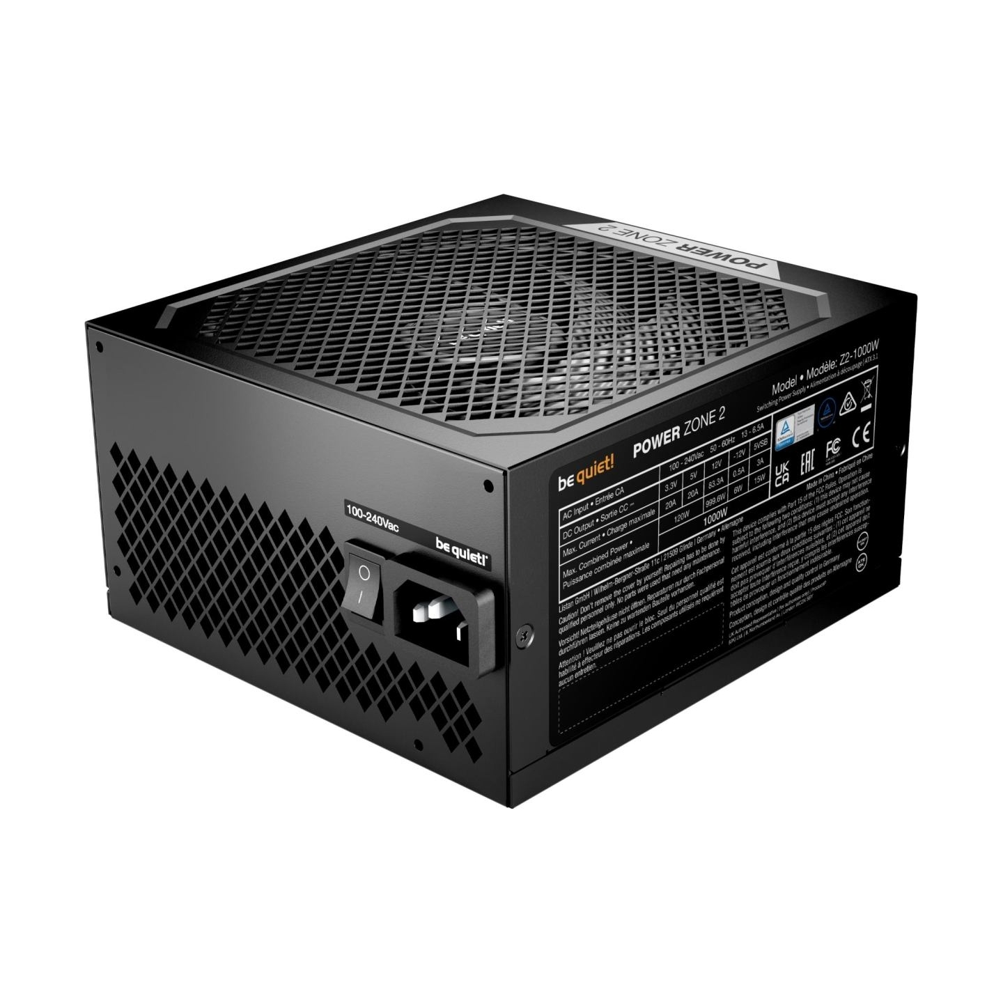 Be Quiet Power Supply|BE QUIET|POWER ZONE 2|1000 Watts|Peak Power 1070 Watts|Efficiency 80 PLUS PLATINIUM|MTBF 100000 hours|BP00